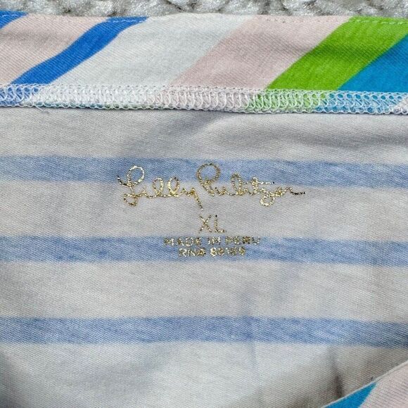 Lilly Pulitzer Aleah Paradise Blue Multi Stripe Boatneck Top FLAW - Picture 3 of 8